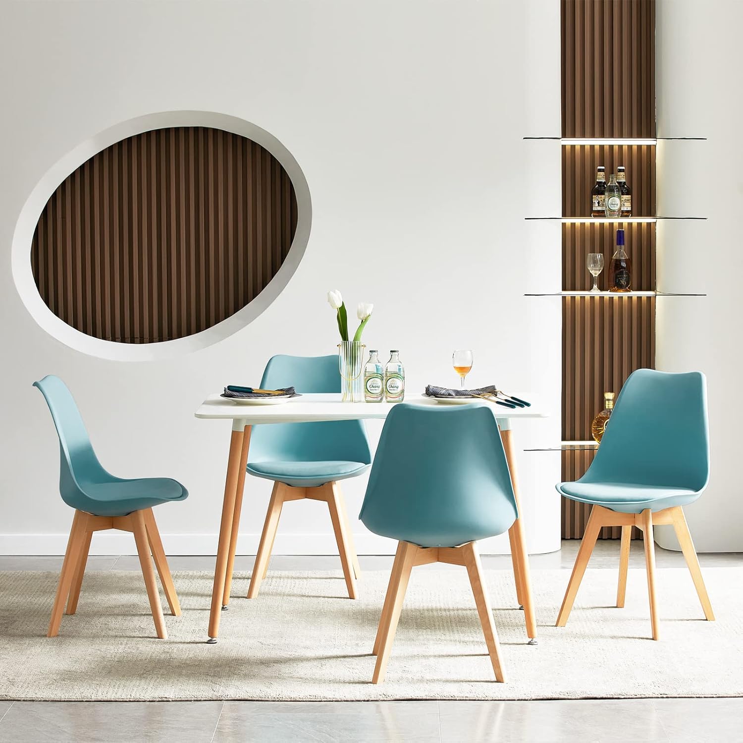 EGGREE - Lot de 8 chaises Scandinaves - pieds hêtre - rembourrées, Morandi clair