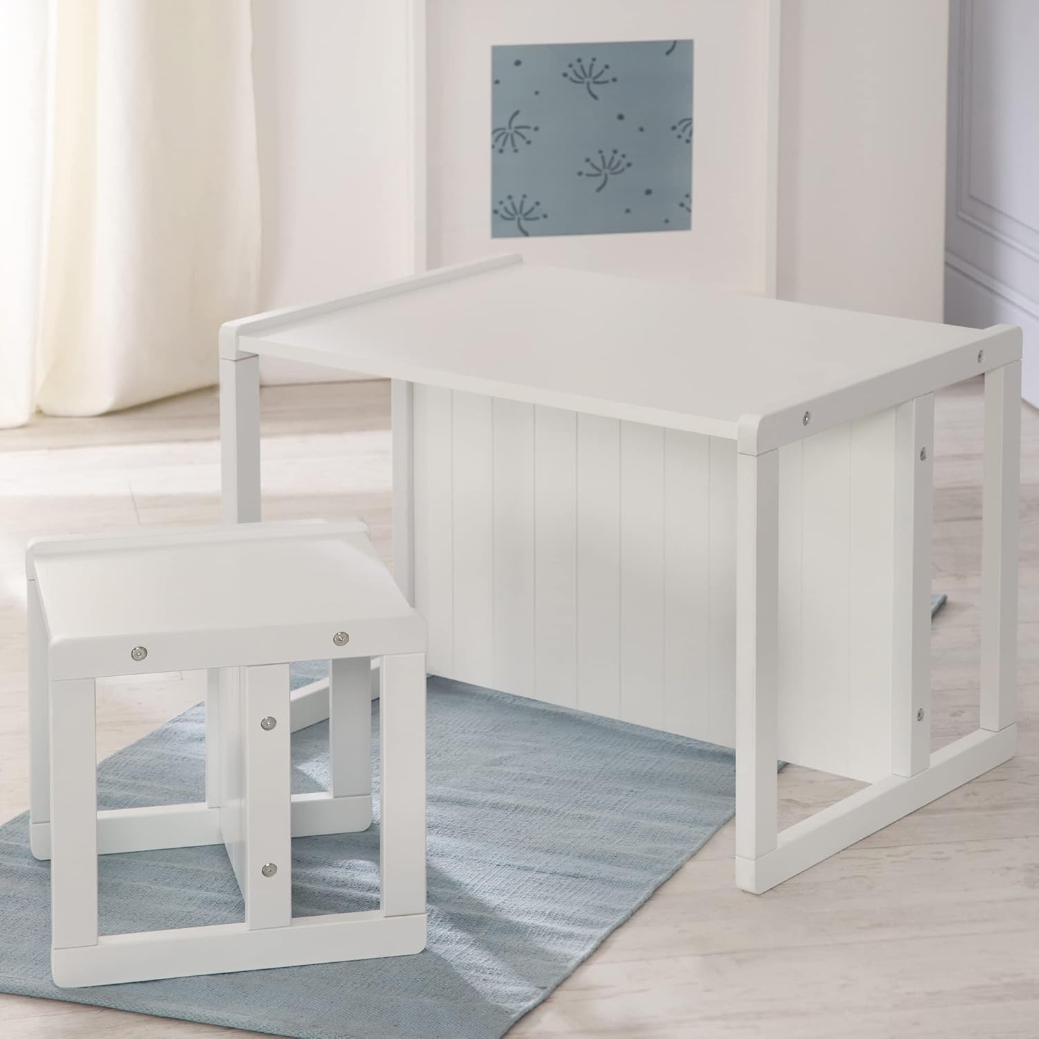 roba - Ensemble Table et Chaise enfant, 3 hauteurs, blanc, style campagne