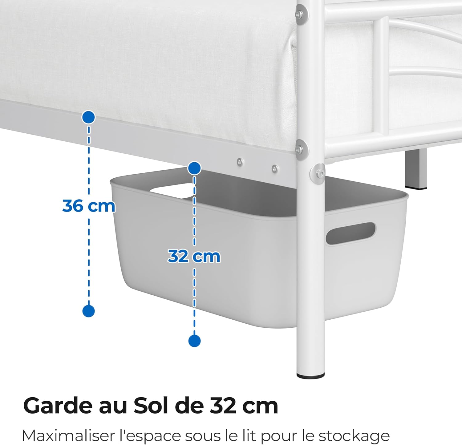 Yaheetech – lit simple métal – 90x200cm – blanc, montage facile