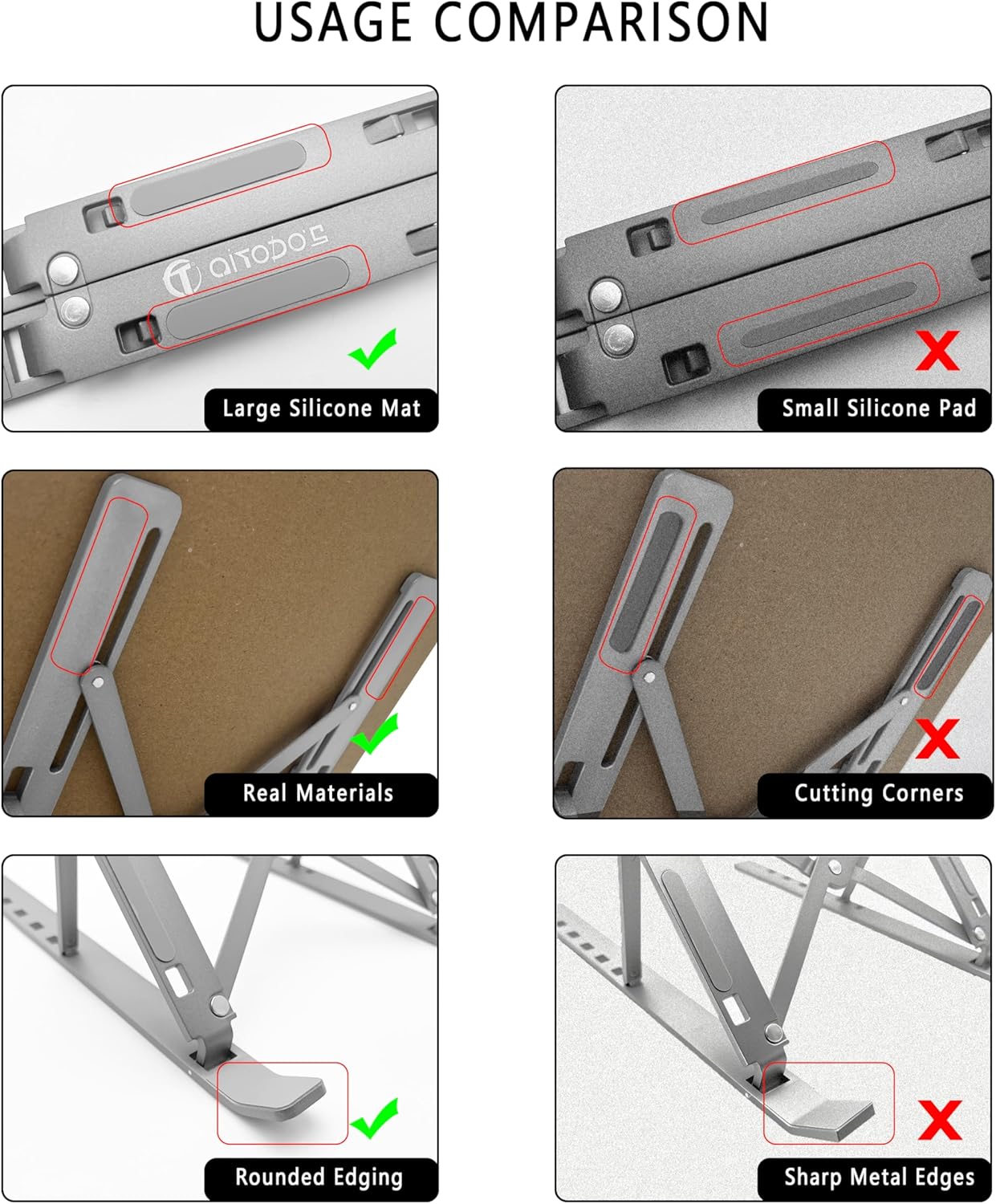 AiTodos - Support ordinateur portable pliable alu léger - 6 réglages, ventilation, compact, argent