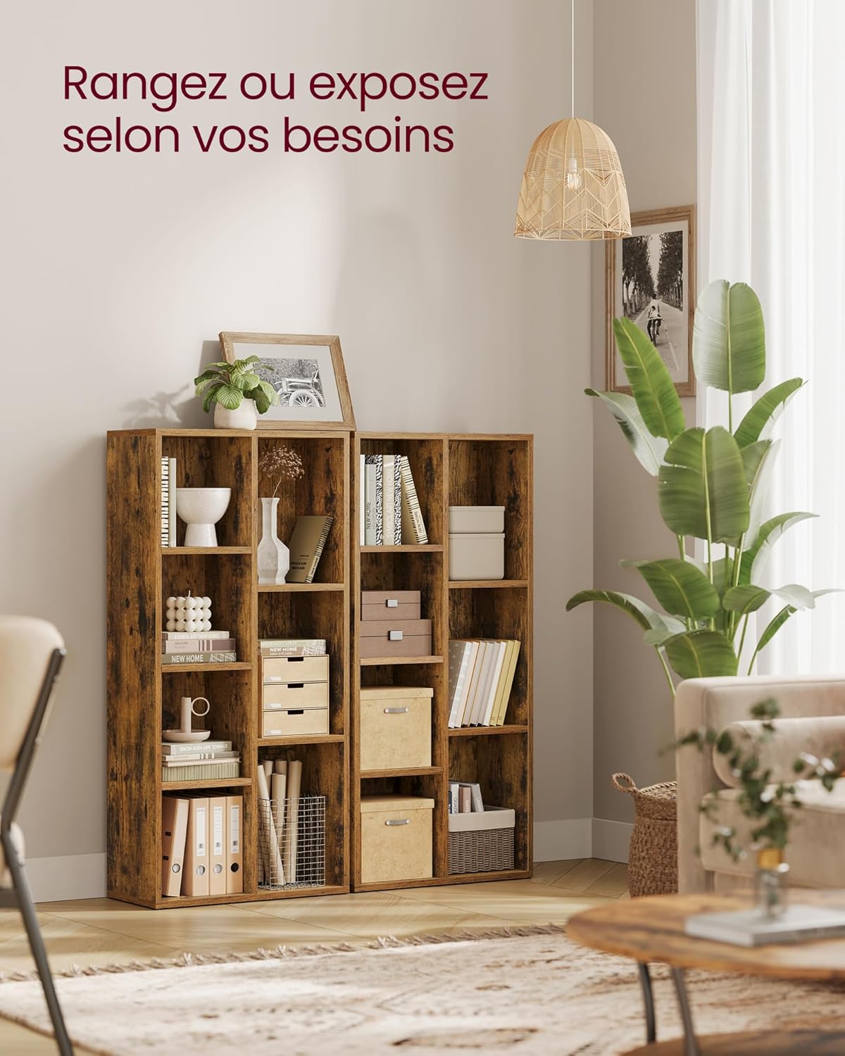 VASAGLE - bibliothèque cubique série LBC27BX - 7 compartiments, rangement salon, marron rustique - LBC27BX