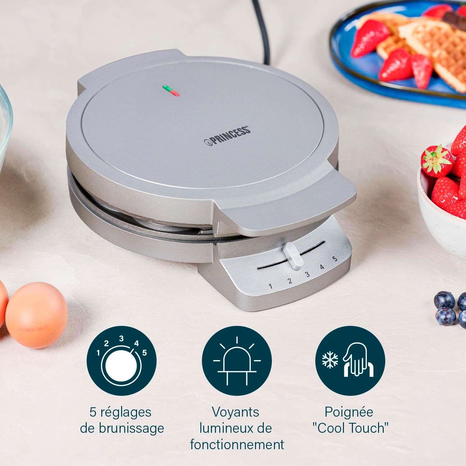 Princess - Gaufrier Deluxe - 5 coeurs, inox, 1200W, 132380