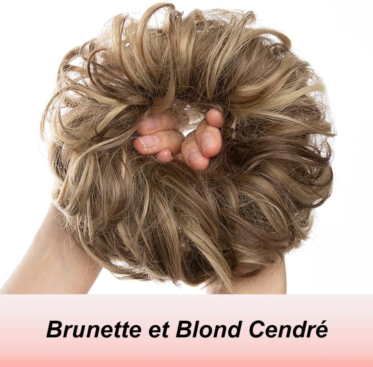 JJstar - chignon postiche bouclé, élastique, cheveux naturels, brun/blond