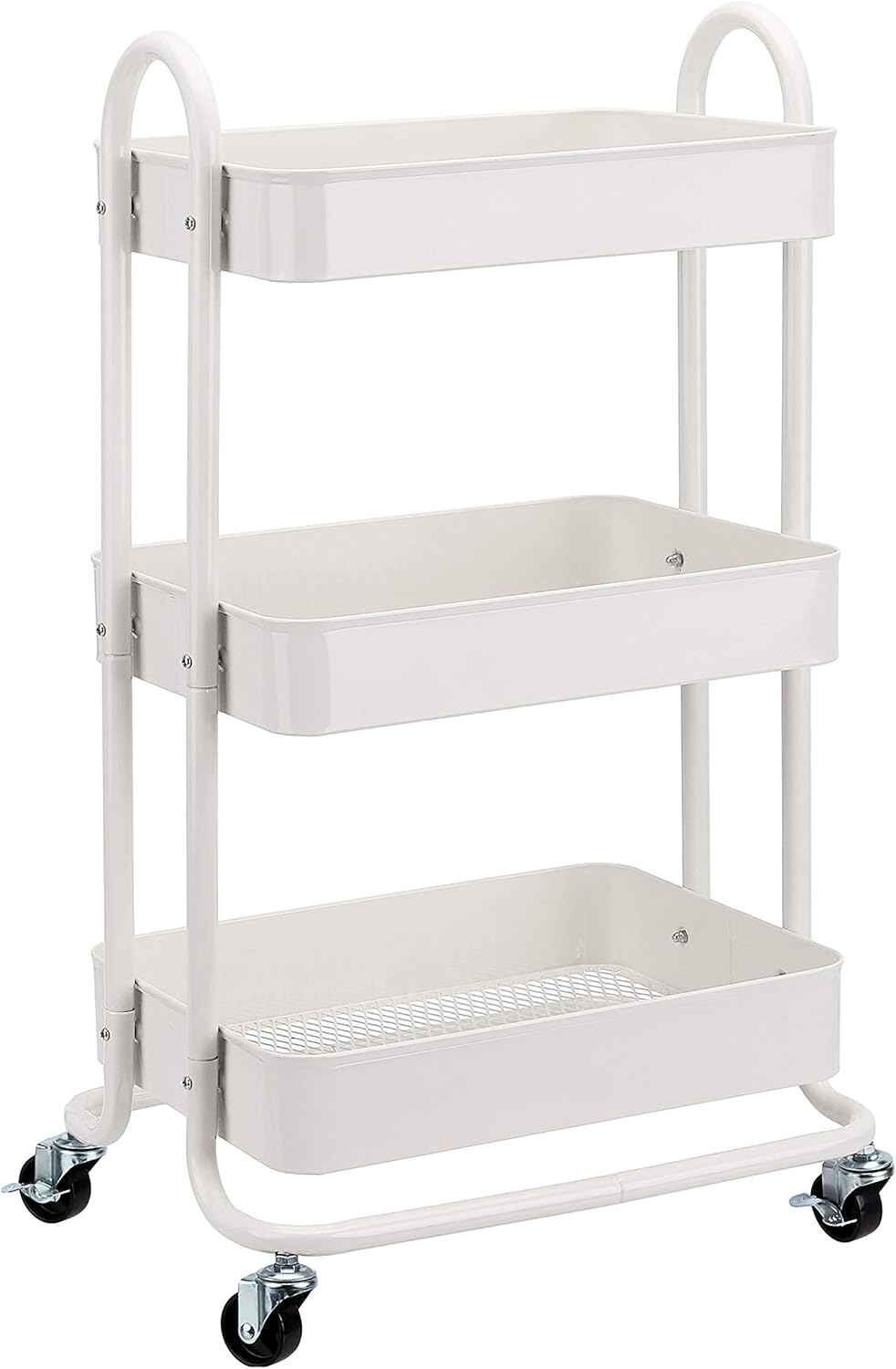 mx-dealz Basics - Chariot rangement 3 niveaux à roulettes - blanc - idéal cuisine/buanderie