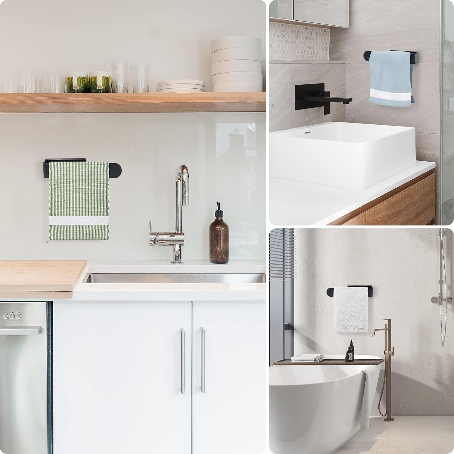 BillyBath - porte-serviette mural série noir - 20 cm - fixation adhésive ou perçage