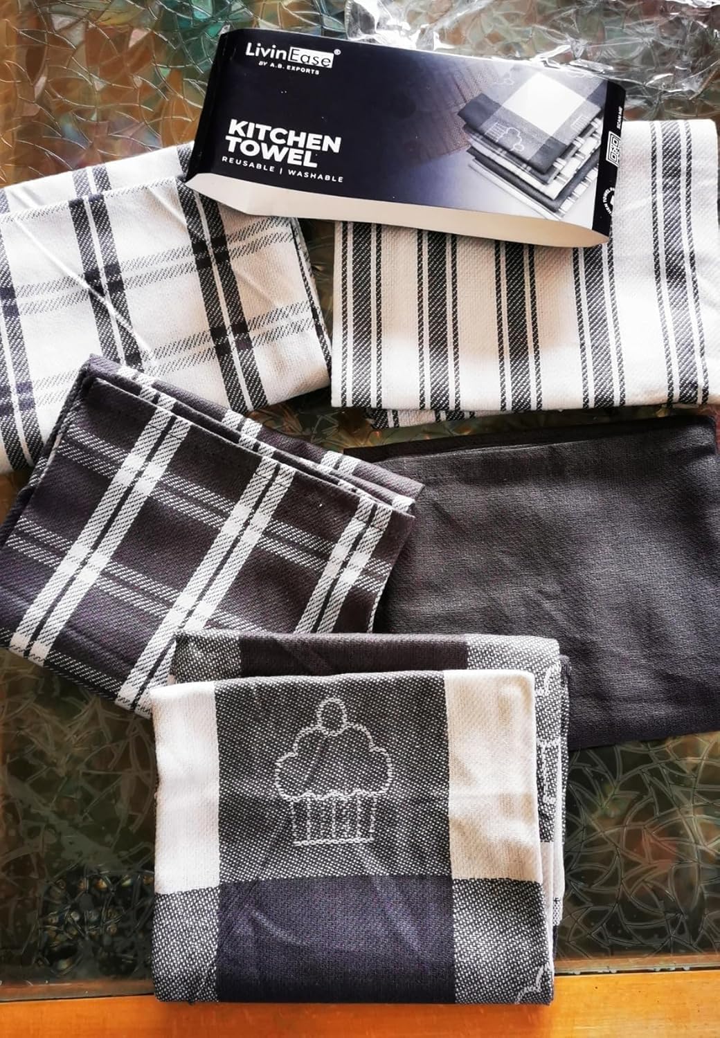 LivinEase – Torchon cuisine lot de 5 – 60x40 cm – coton absorbant, gris