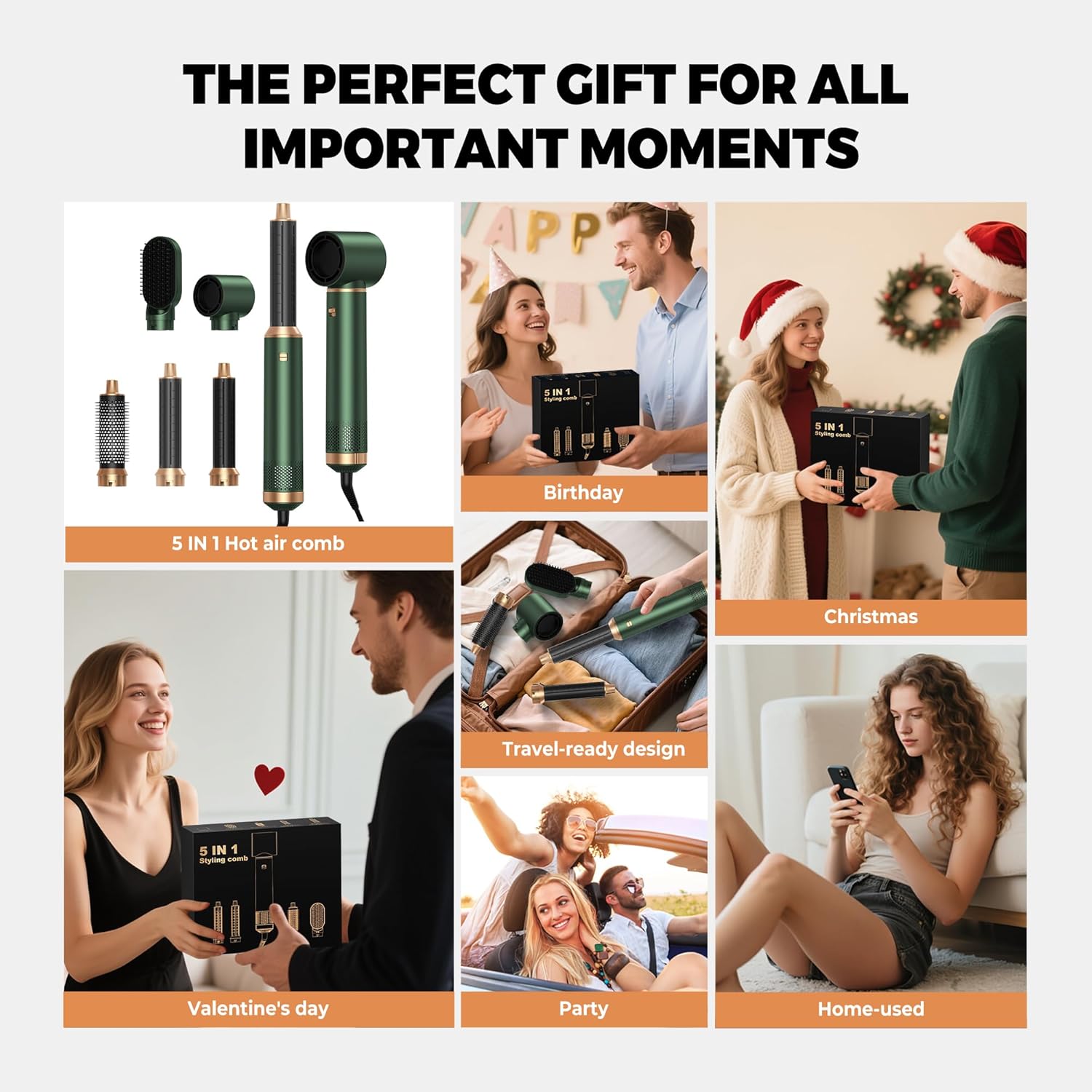 Brosse Soufflante 5 en 1 - séchage, lissage, bouclage, air chaud, multifonction