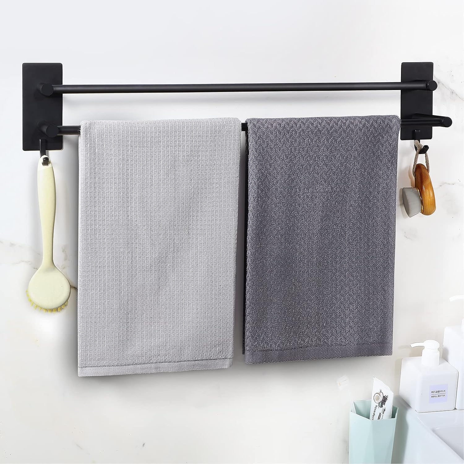 Porte-serviettes - double autocollant - inox - 60 cm - 2 crochets