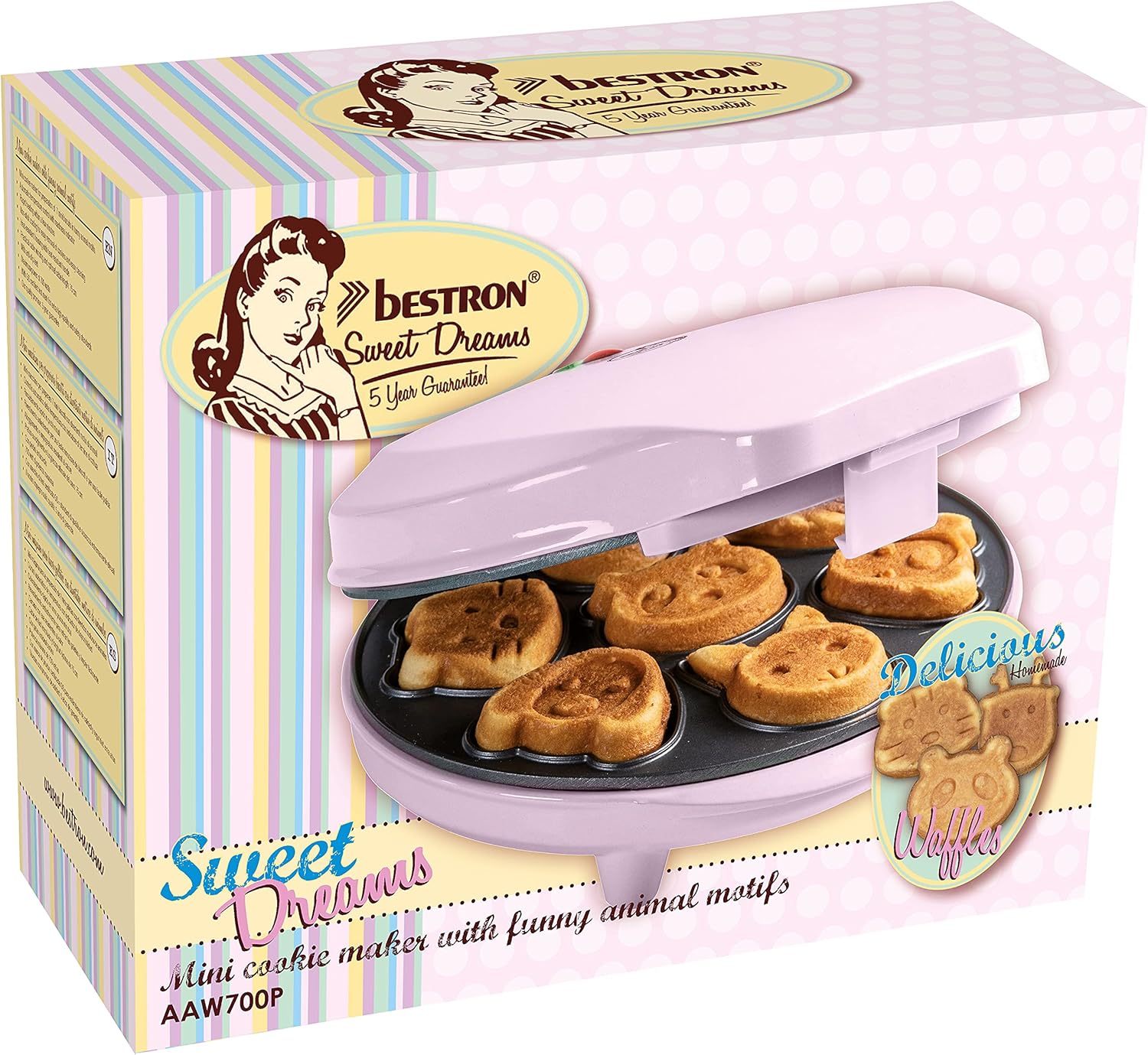 Bestron - mini cookies & gaufres, 700W, revêtement antiadhésif, AAW700P