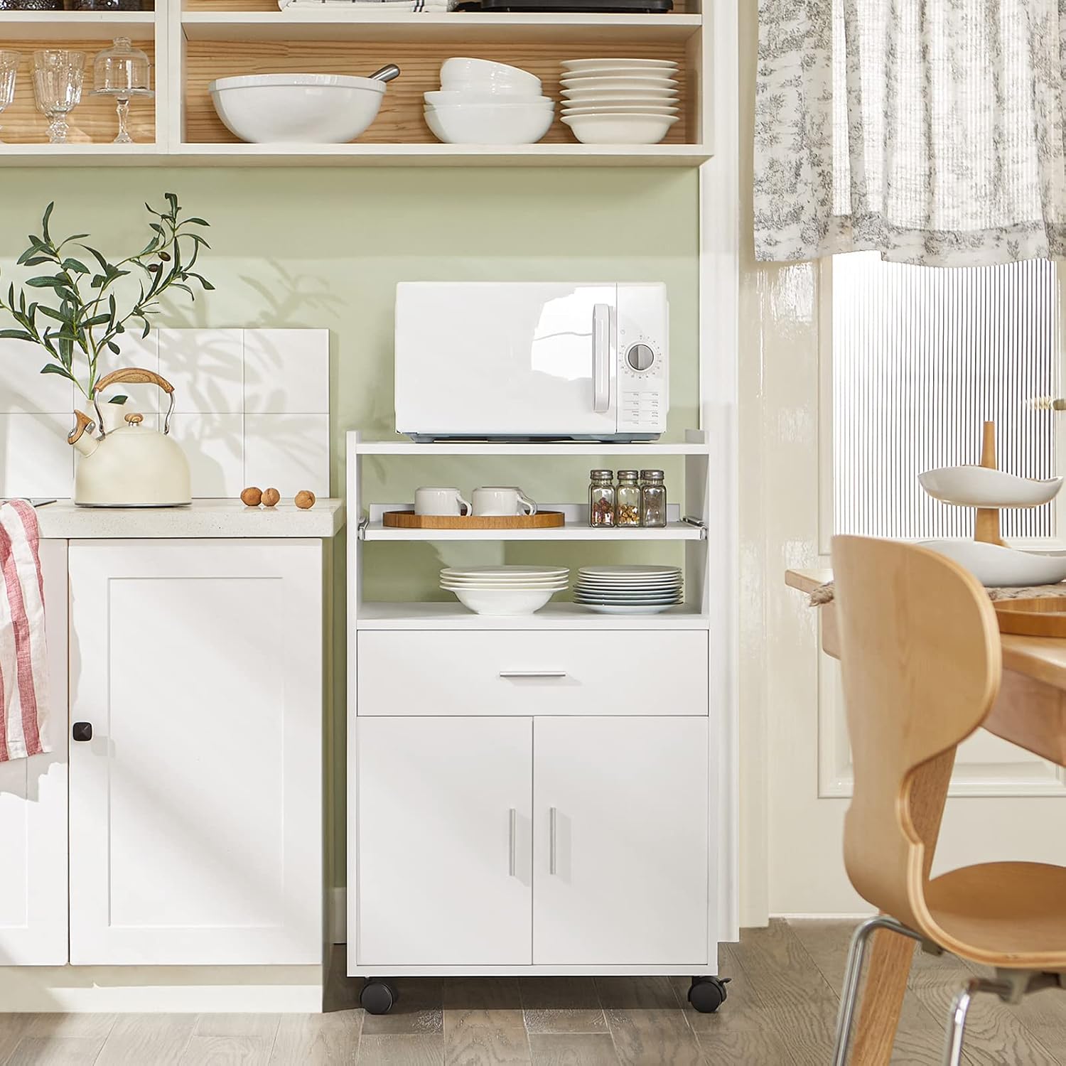 SoBuy - chariot de cuisine FSB09-W - 92×59×40 cm - plan de travail extensible, rangement micro-ondes