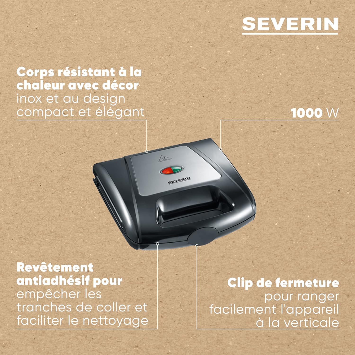 Severin - 3-en-1 toaster/gril/gaufres - 1 000W - cuisson rapide - SA 2968