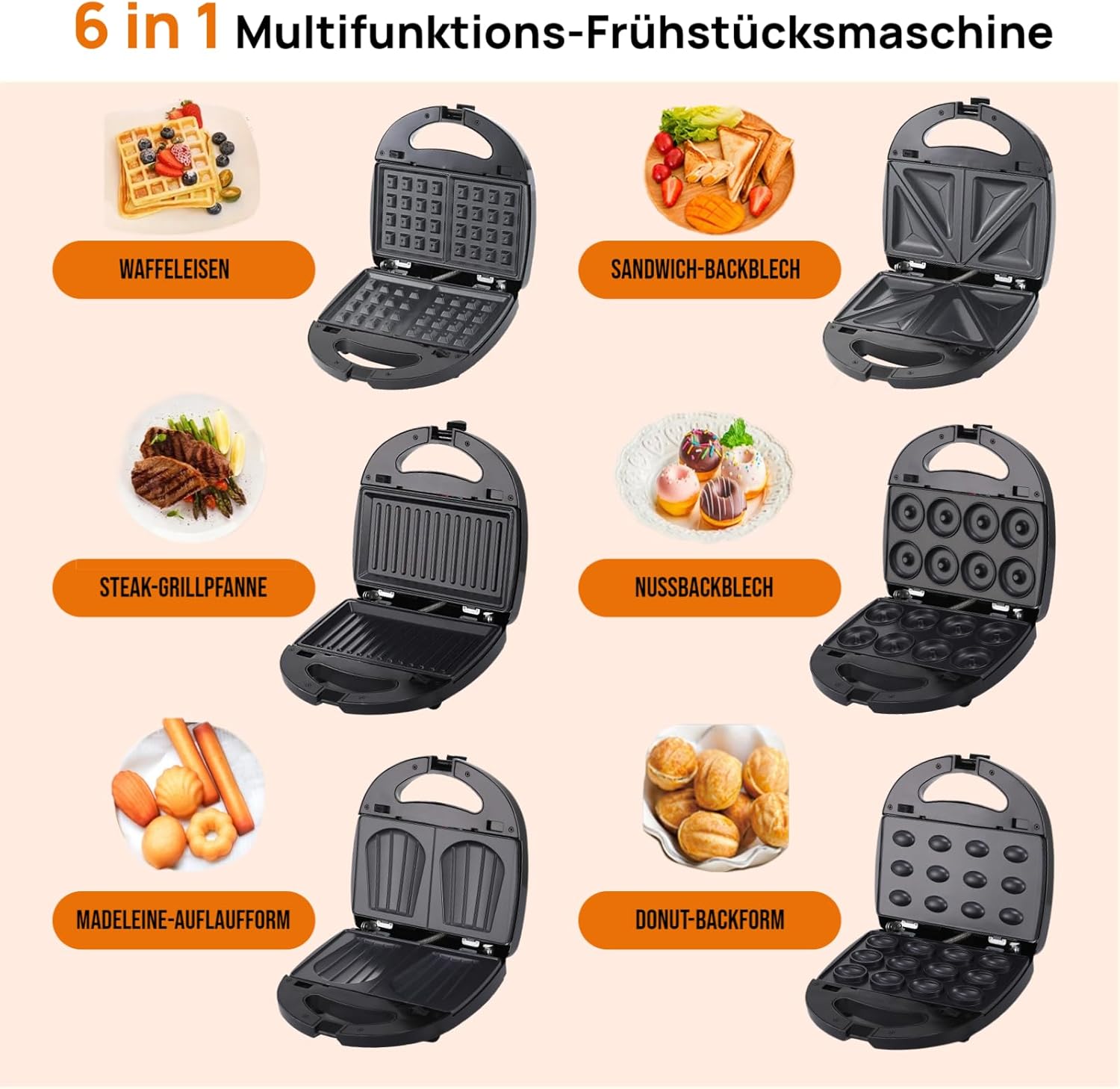 OKYUK - appareil à sandwich, 6 plaques, 750W, antiadhésif, petit-déjeuner