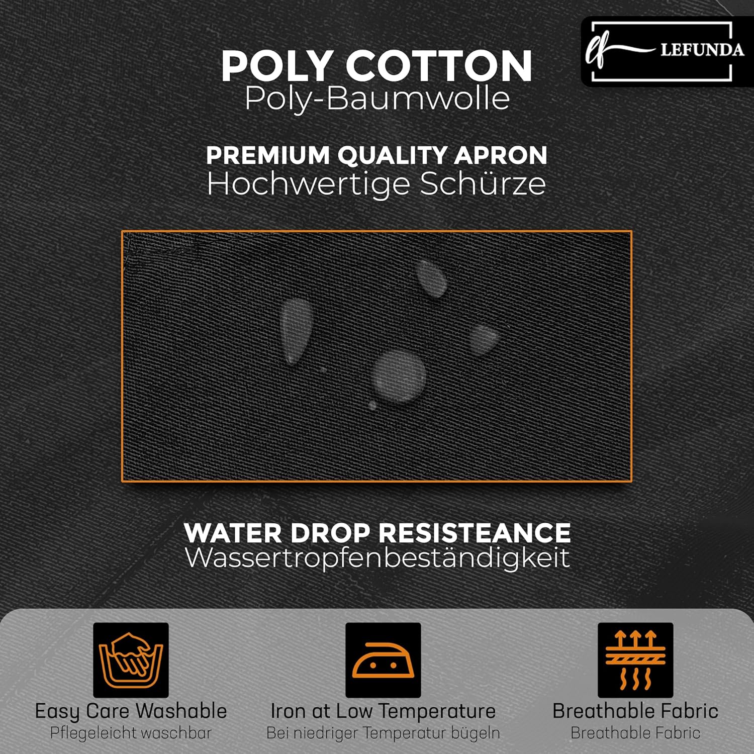 LEFUNDA - Tablier cuisine 3 poches - réglable, imperméable, longues lanières