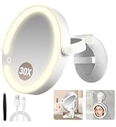MOMOKUBA Miroir grossissant avec ventouse 30 fois, miroir cosmétique double face avec éclairage...