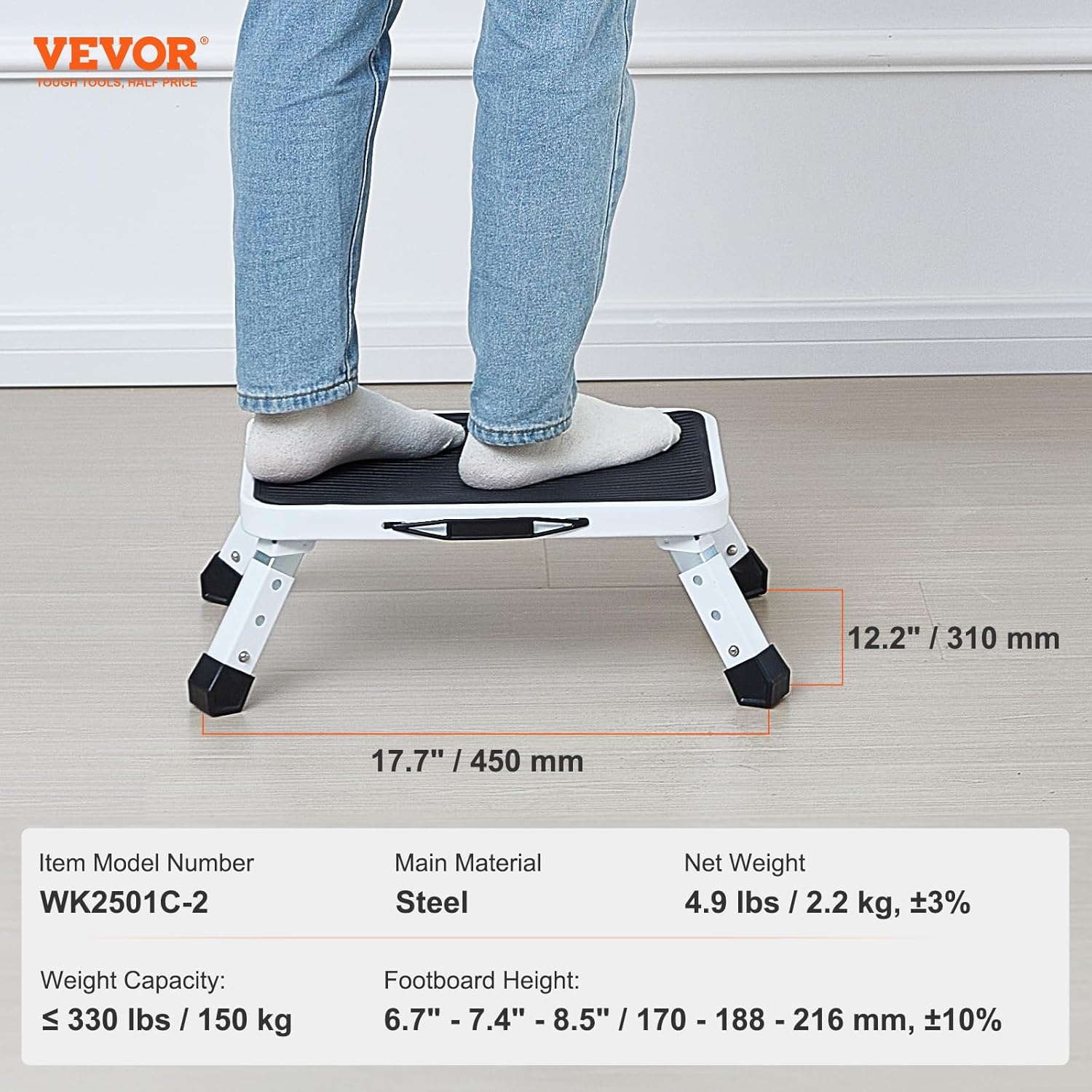 VEVOR - Marche pied pliable - 1 marche, 3 hauteurs - acier, 150 kg, antidérapant