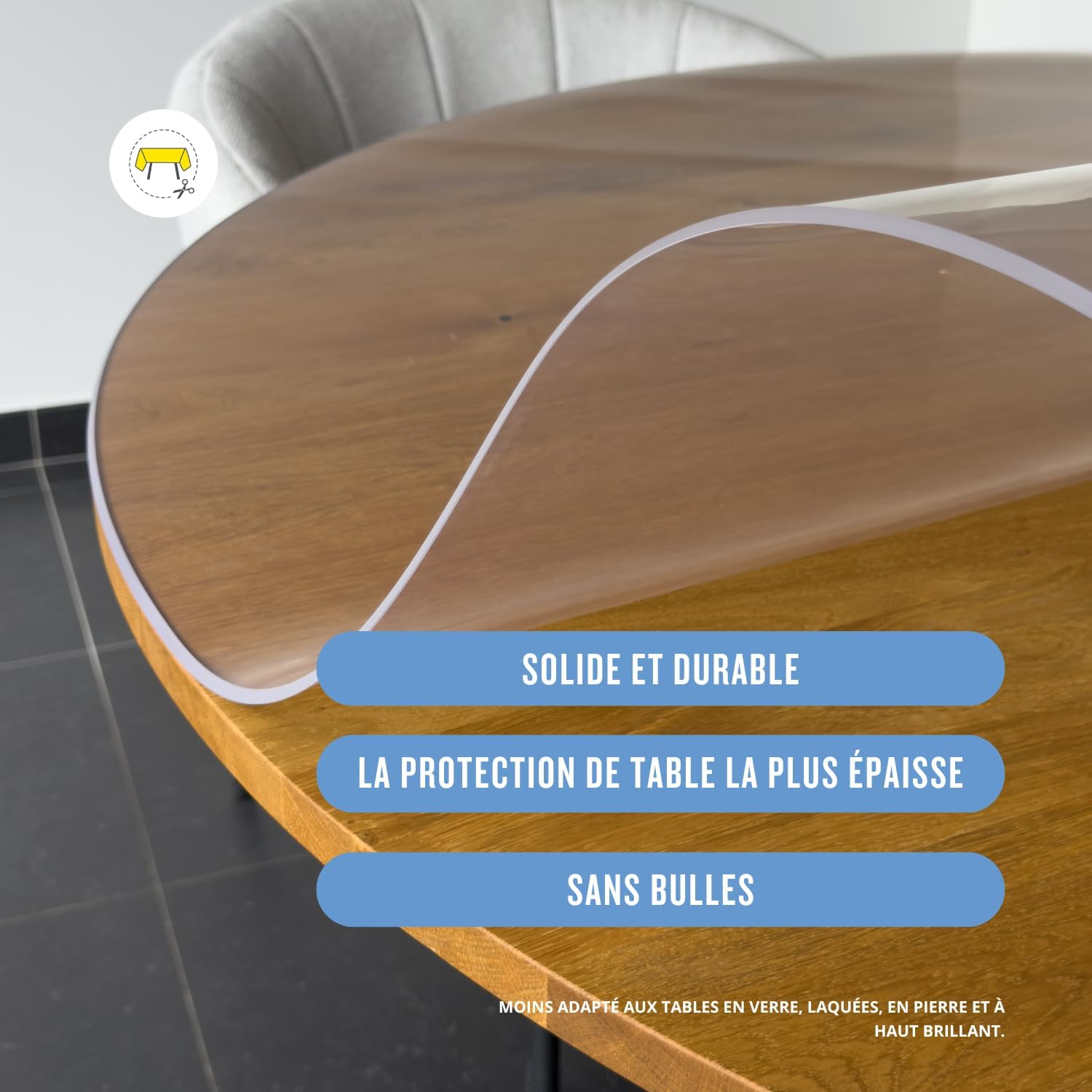Nappe transparente ronde 80cm - épaisseur 3mm - anti-tache lavable