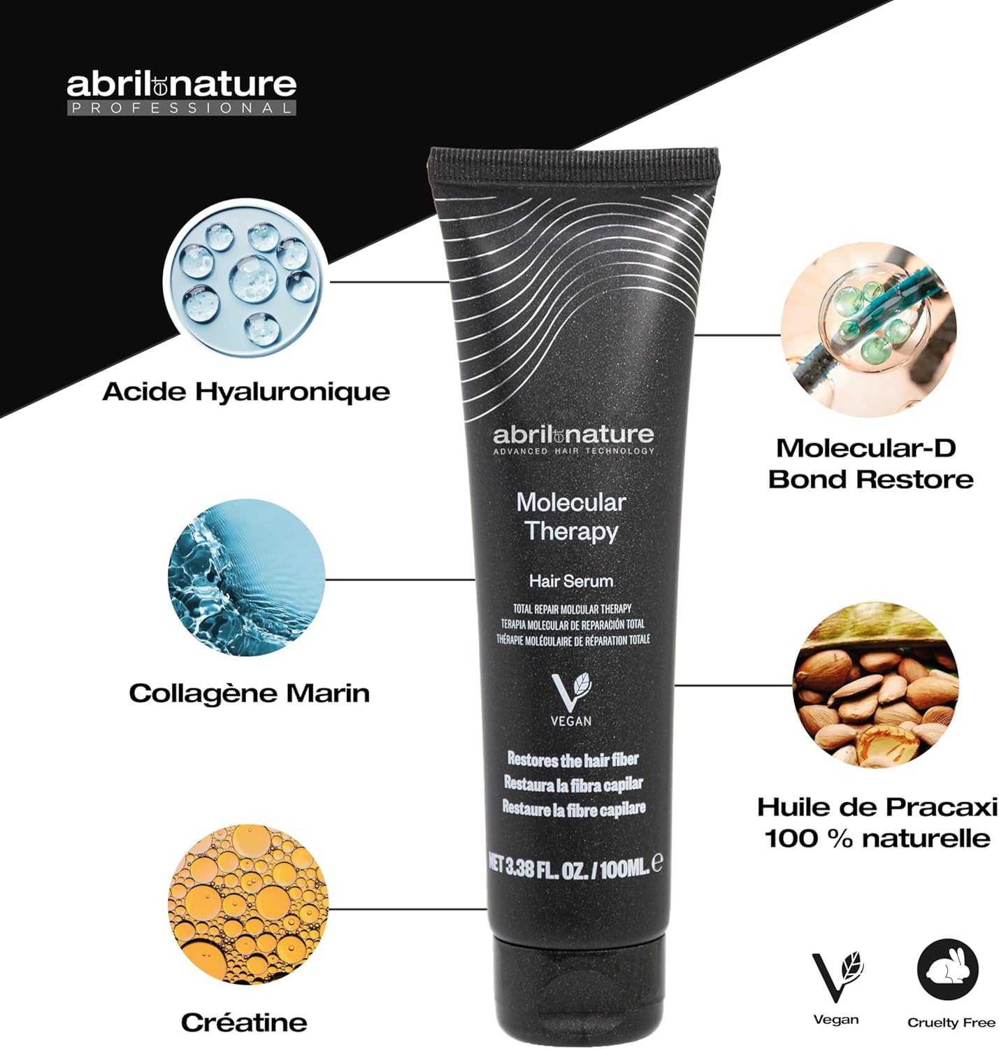 abril et nature - Molecular Therapy - 550ml - Shampooing, masque, sérum réparateurs pour cheveux abîmés