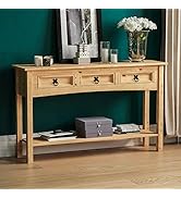 Vida Designs Corona Table console rectangulaire à 3 tiroirs avec étagère pour un rangement supplémentaire, pin massif