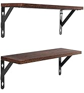 AGM Etagères Murales Lot de 2, Étagère Murale Bois et Métal Marron Foncé, Rustiques Etagere Mural...