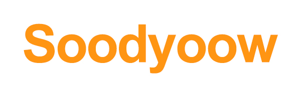 Grand texte orange affichant « Soodyoow » sur fond blanc
