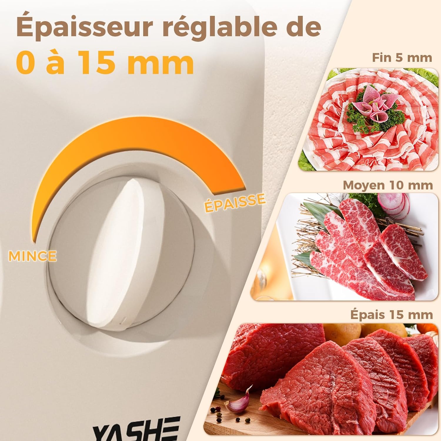 YASHE - trancheuse électrique pliable, 17cm, 180W, épaisseur réglable
