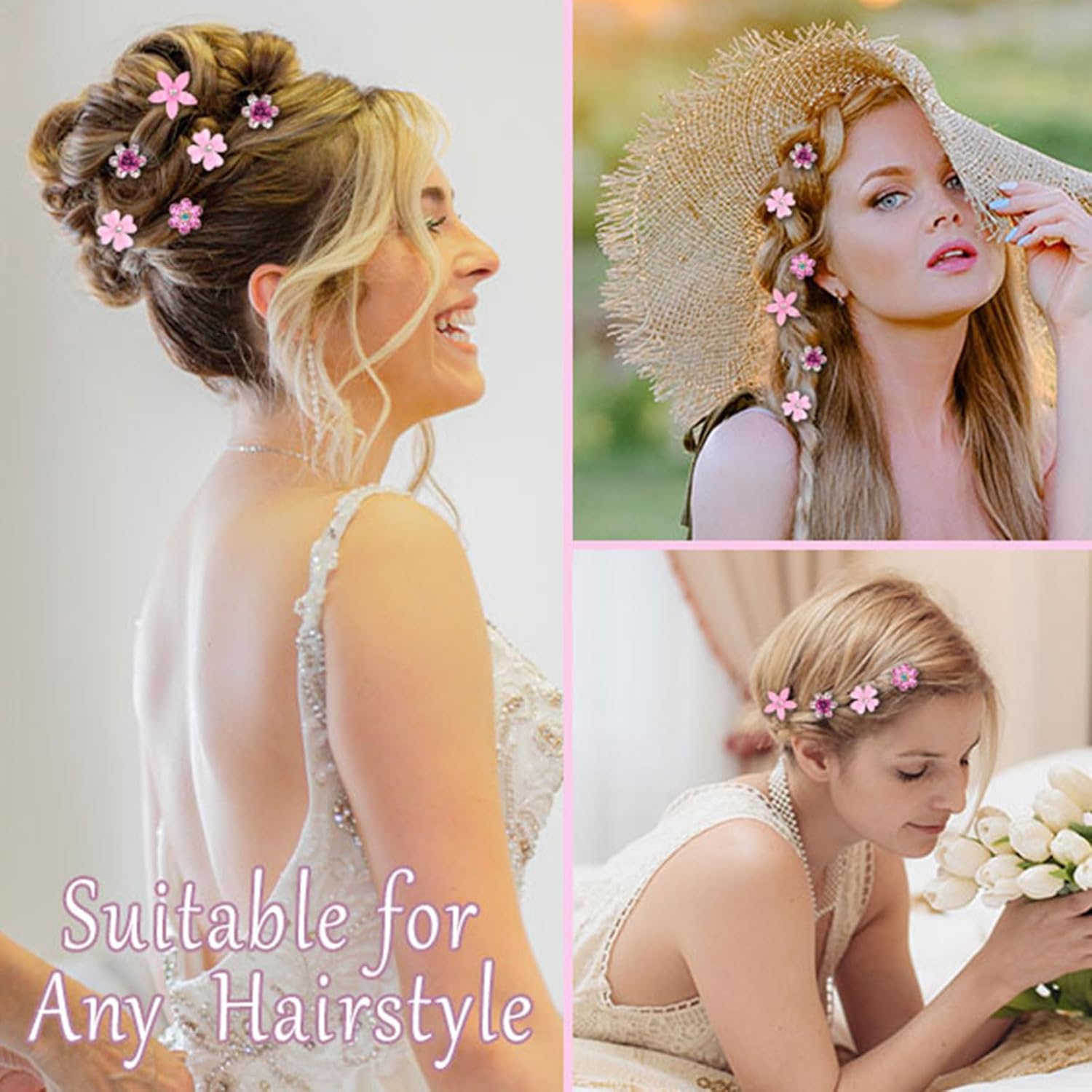 Pinces à cheveux - lot de 20, mini strass fleurs, métal, accessoires mariage