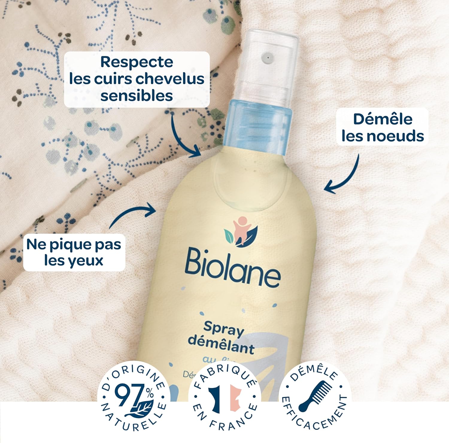 Biolane - spray démêlant bébé 200ml - sans rinçage - 98% naturel