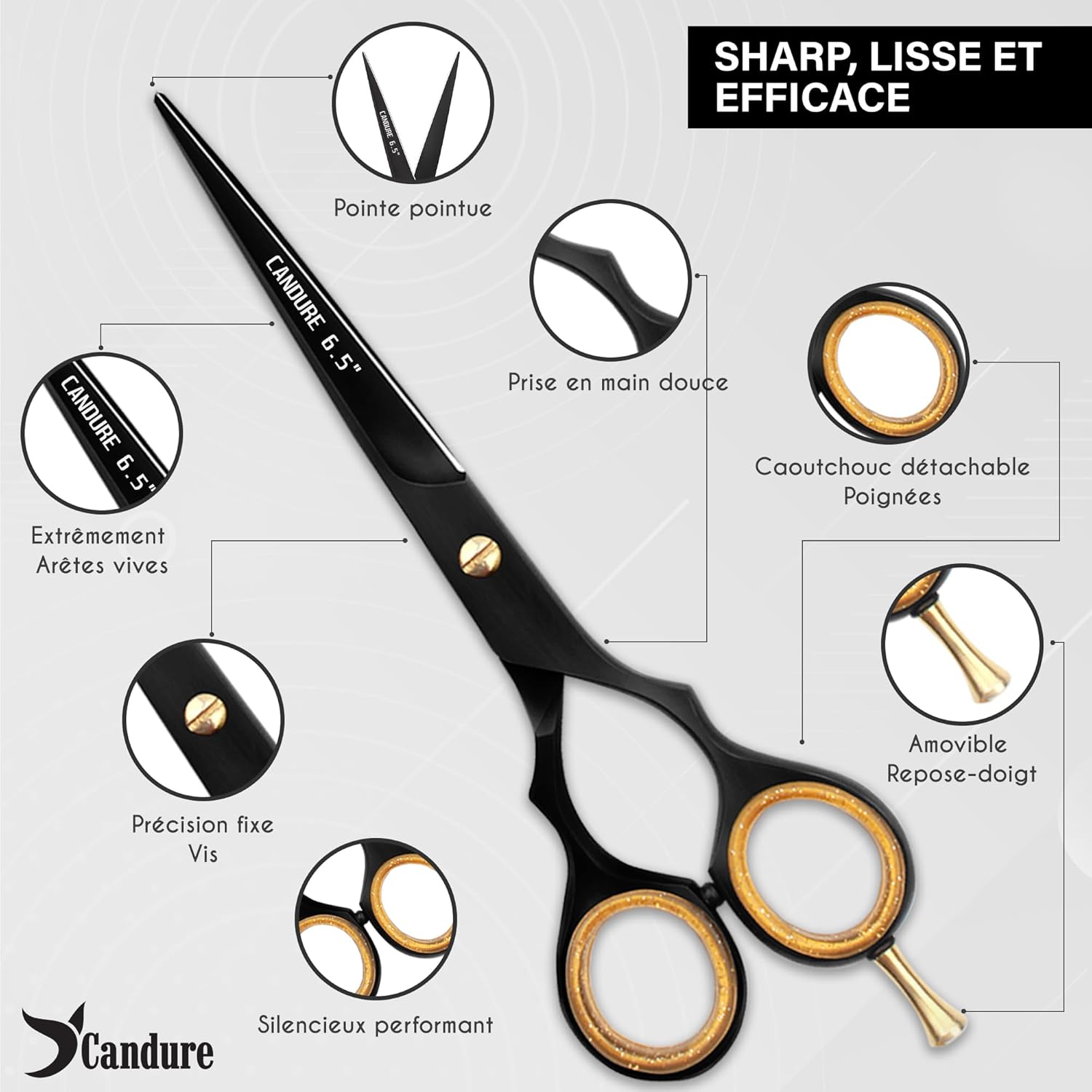 Candure - Set ciseaux de coiffure noir - 6,5