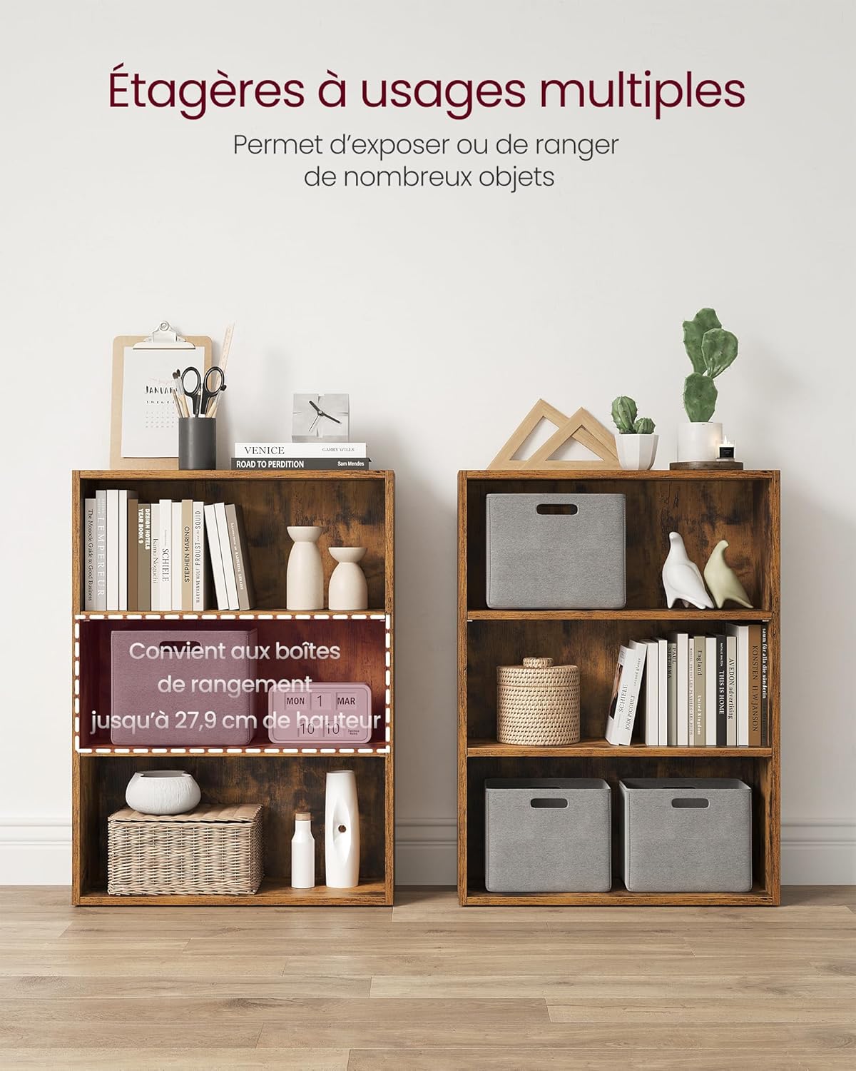 VASAGLE - bibliothèque 3 niveaux, 24x60x81,2cm, rangement ouvert, LBC163X01