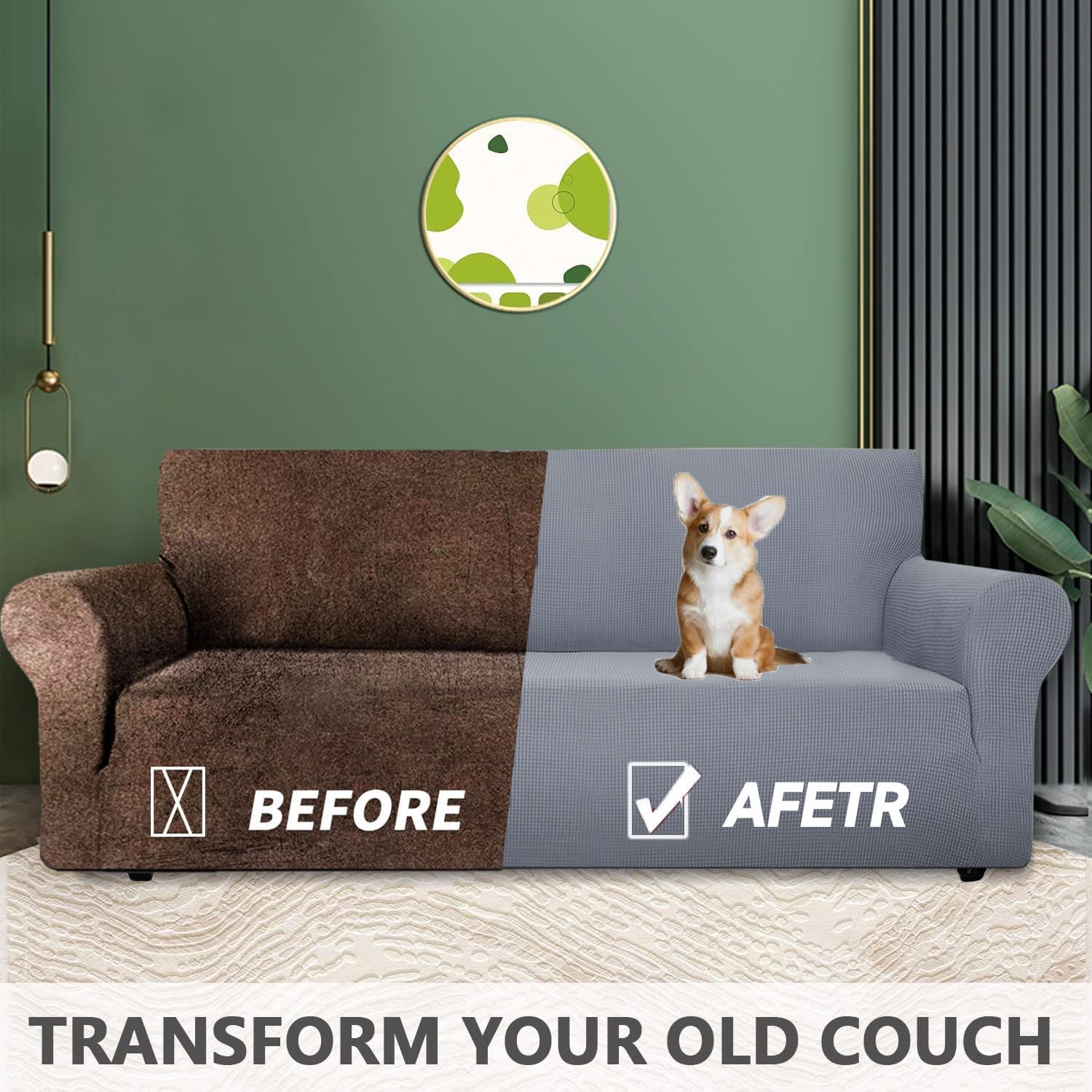 Housse Canapé - 2 places, extensible, accoudoirs, lavable, gris clair