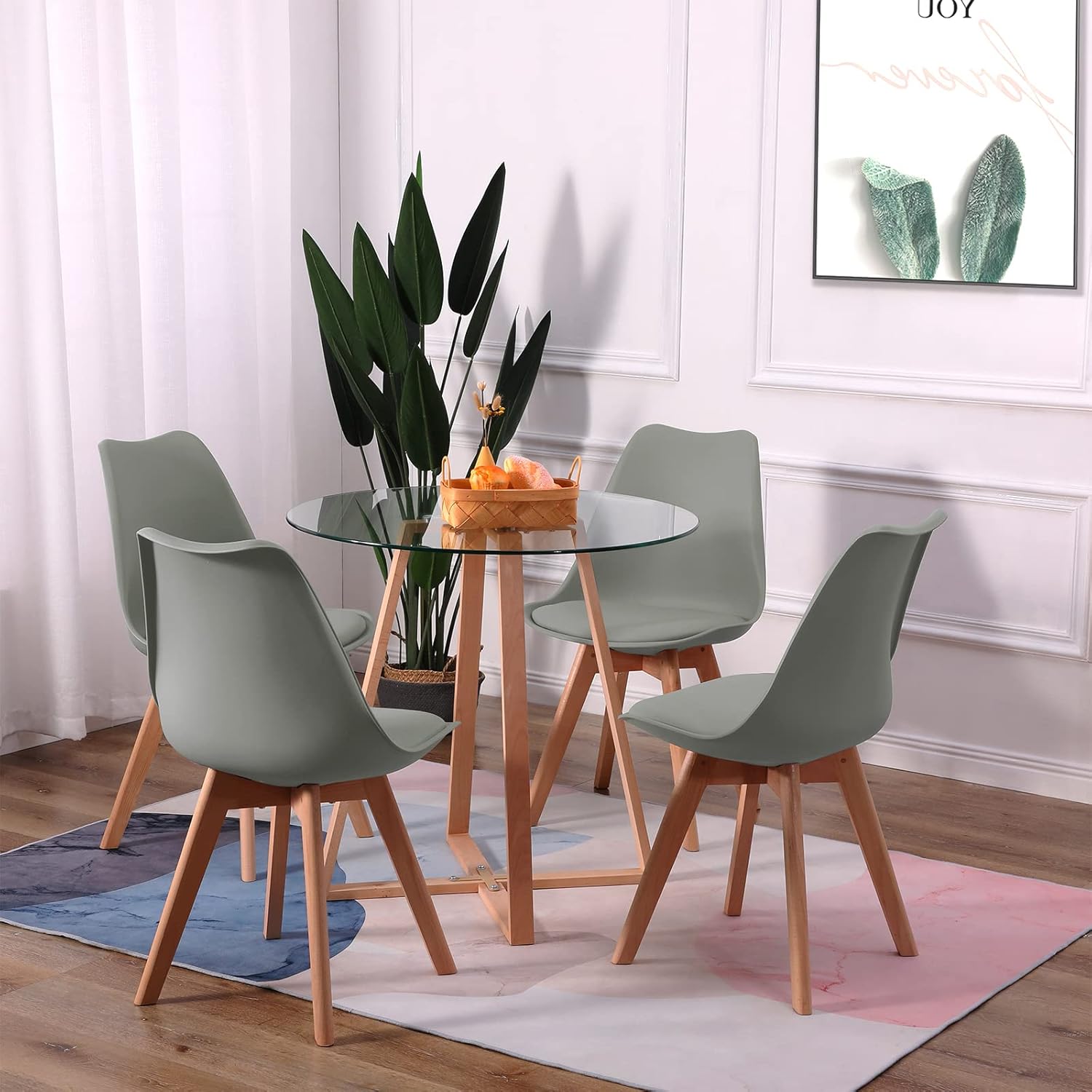 EGGREE - Lot de 4 chaises salle à manger - bois hêtre, rembourrées, grises