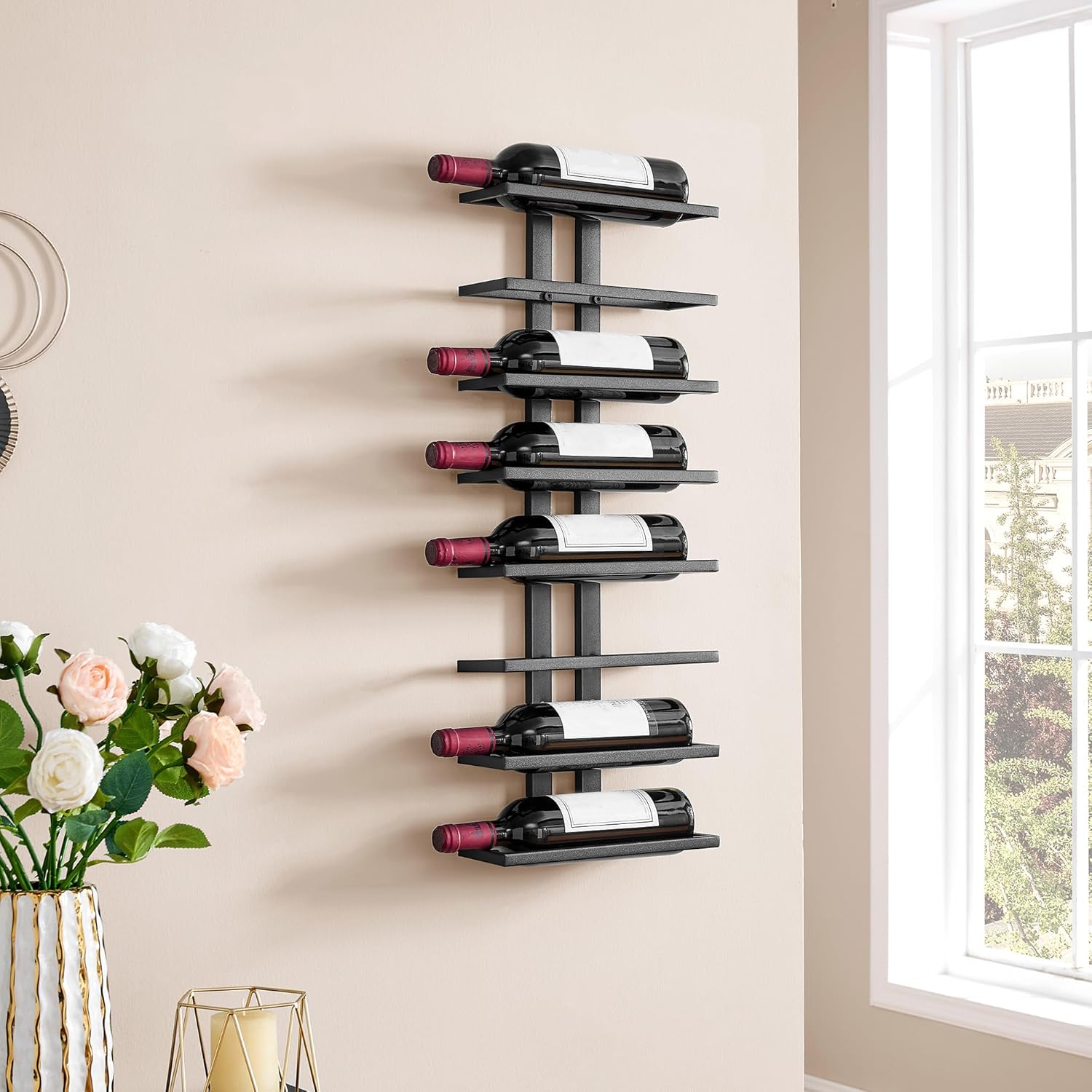 FAVOOSTY - Porte-bouteilles mural 8 niveaux métal, noire, rangement compact