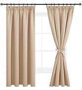 DWCN Lot de 2 Beige Rideaux Occultant avec Cravates Rideau Isolant Thermique Anti Froid Galon Fro...