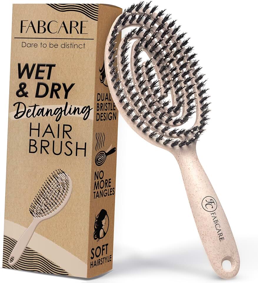 FABCARE - Brosse à cheveux Double Ressort - sanglier, démêlante, beige
