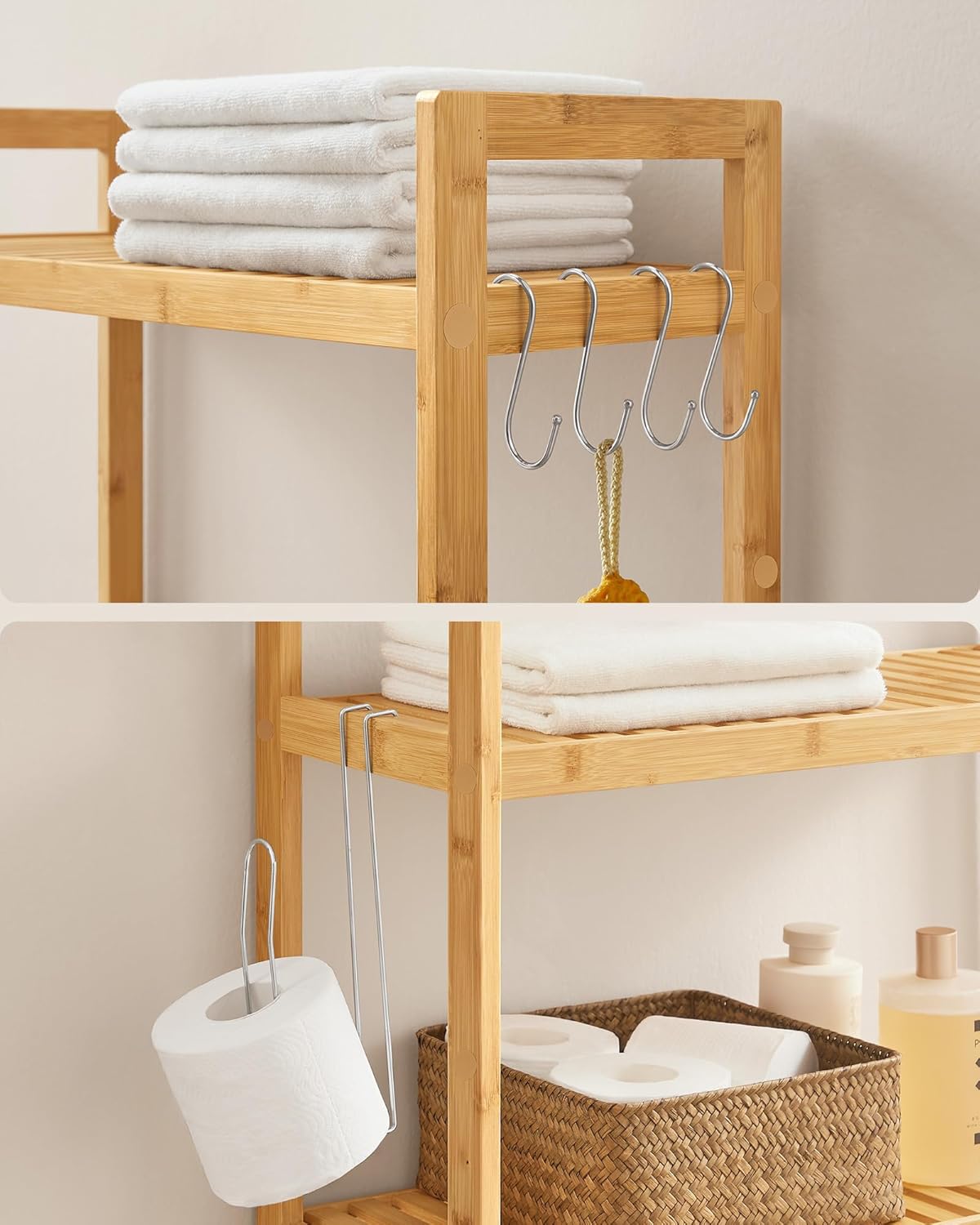 SONGMICS - étagère WC 3 niveaux - rangement ajustable compact - BTS001N01