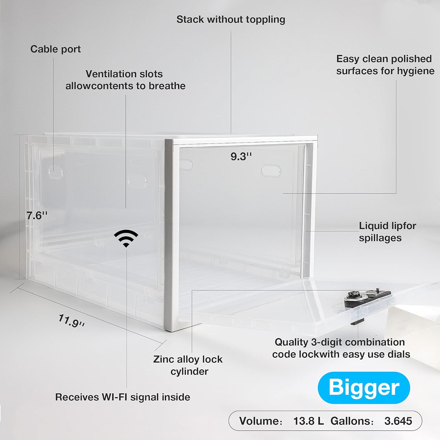 Boîte de rangement sécurisée - plastique transparent - cadenas intégré - usage familial/bureau/école - grandes dimension