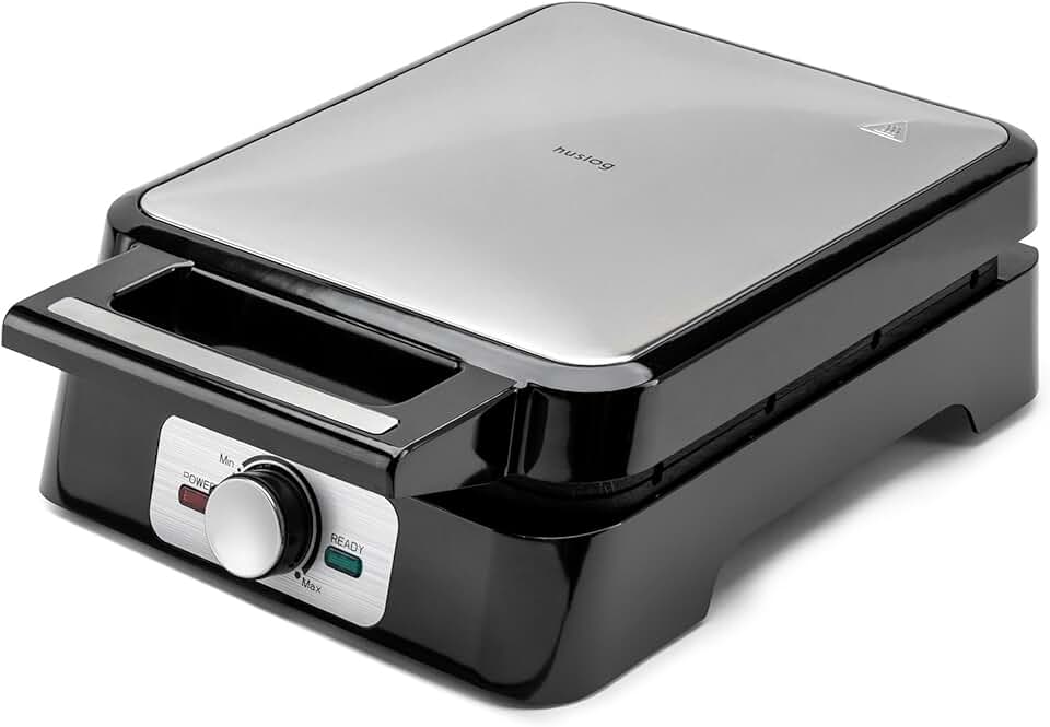 Gaufrier électrique - 1500W, 4 gaufres, inox, plaques antiadhésives, température réglable