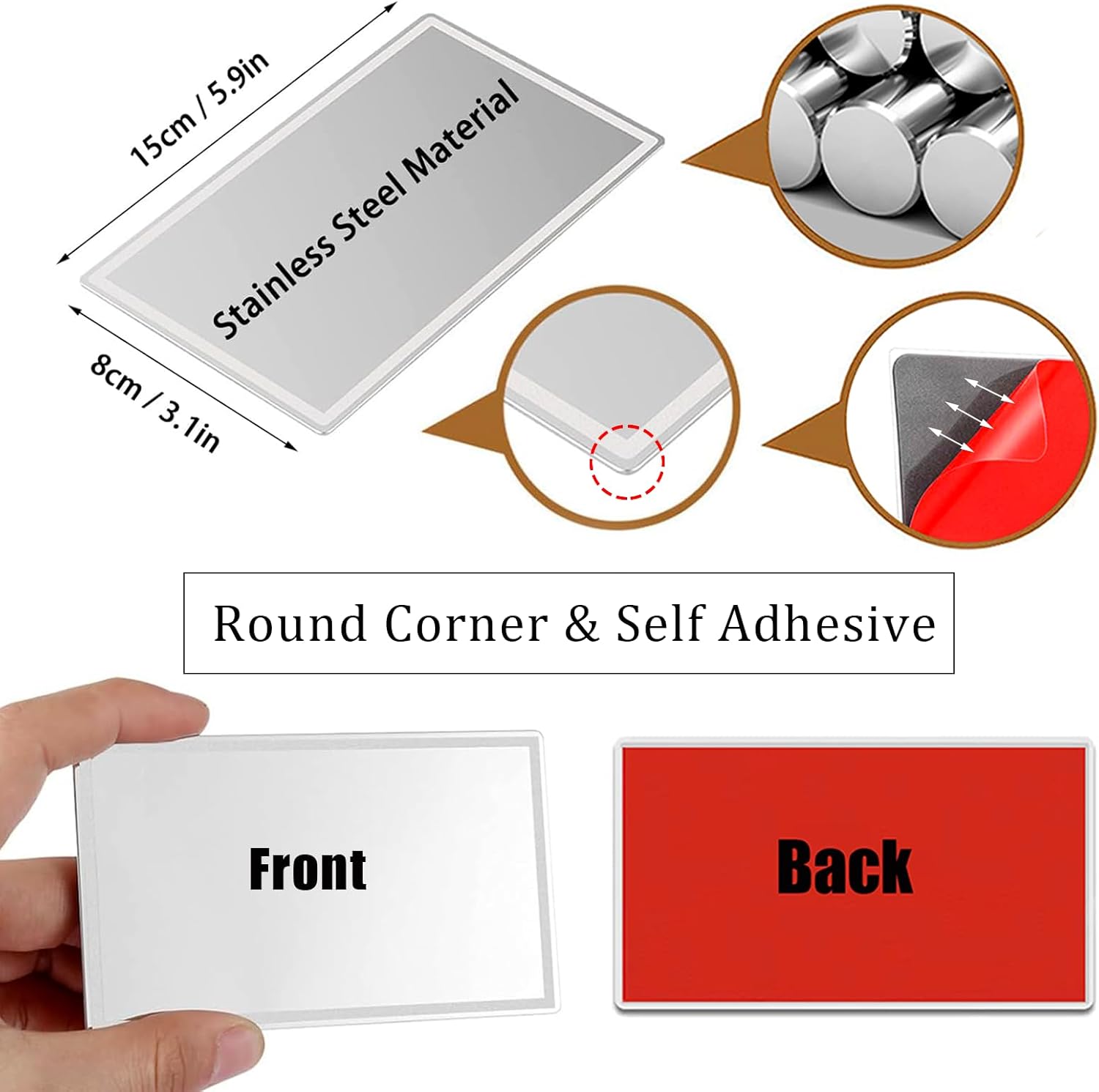 Miroir de maquillage HD auto-adhésif, inox, compact, carré, portable