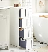 avec quatre tiroirs coulissants. Le design fin s'adapte entre les toilettes et le mur, maximisant ainsi l'espace dans les salles de bains compactes