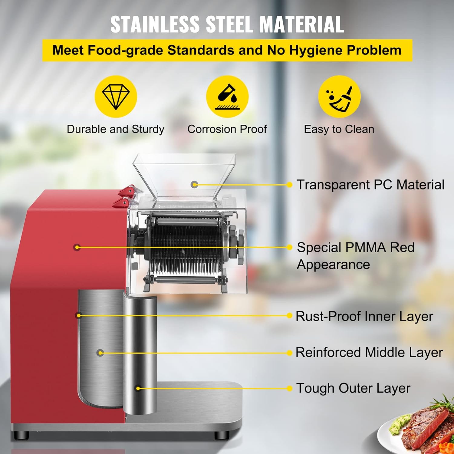 VEVOR - Machine à découper viande, 250kg/h, 850W, lame 3,5mm, inox