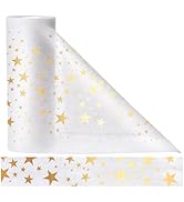 Conception de bannière décorative avec des étoiles dorées éparpillées sur un fond blanc, créant un motif élégant dont la densité d'étoiles augmente progressivement de gauche à droite.