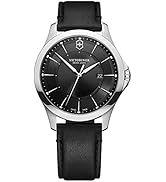 Victorinox Alliance Ø 40, cadran noir, boîtier en acier inoxydable argenté, cuir noir a...