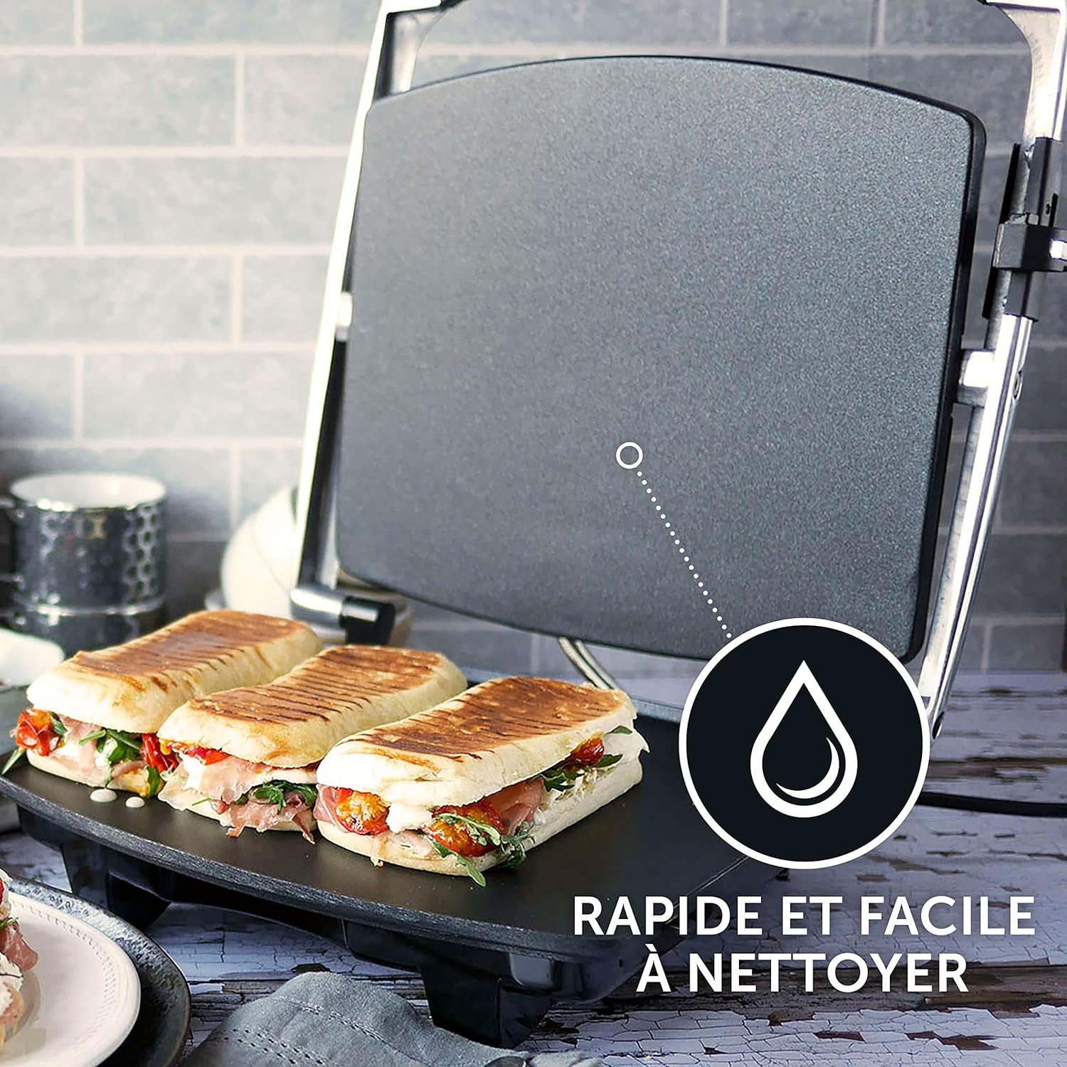 Breville - Sandwich/Panini Press 4 tranches, inox, plaques antiadhésives - VST026X