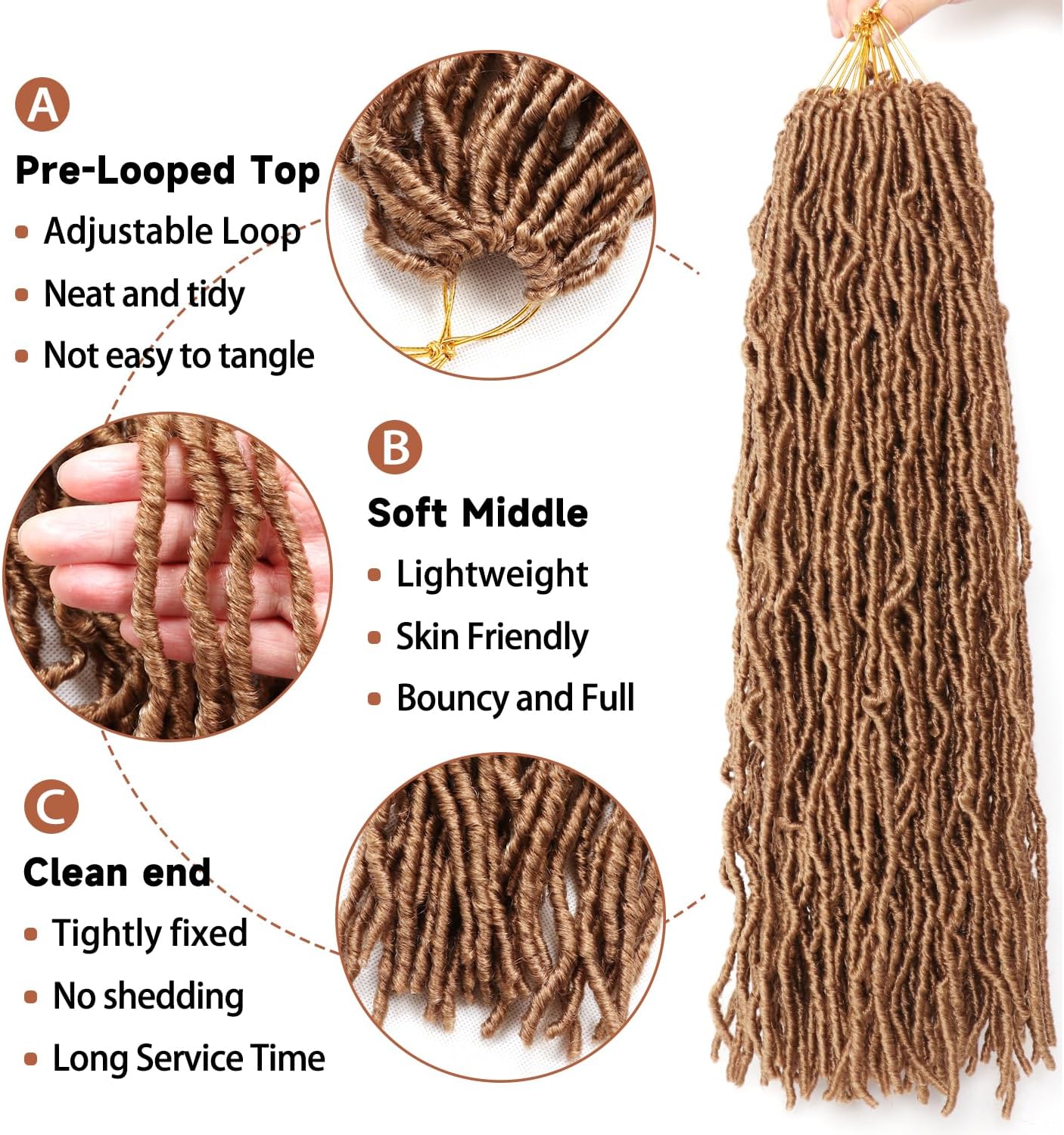 Faux Locks Crochet Braids - Soft Locs - 60,9 cm - Mèches bouclees, lot de 8