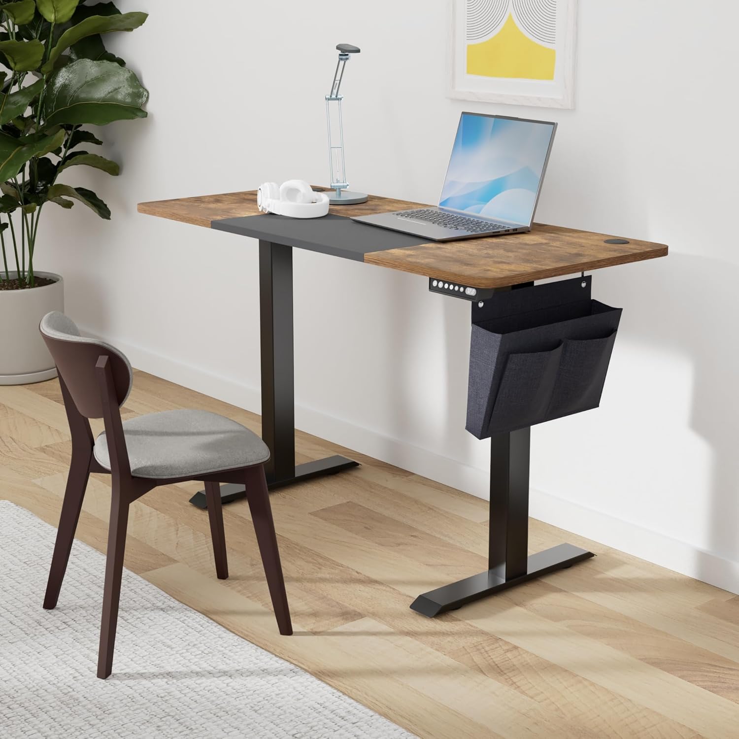 SONGMICS - bureau électrique réglable - 140x60 cm - mémoire 4 hauteurs, marron rustique/noir - LSD016X01