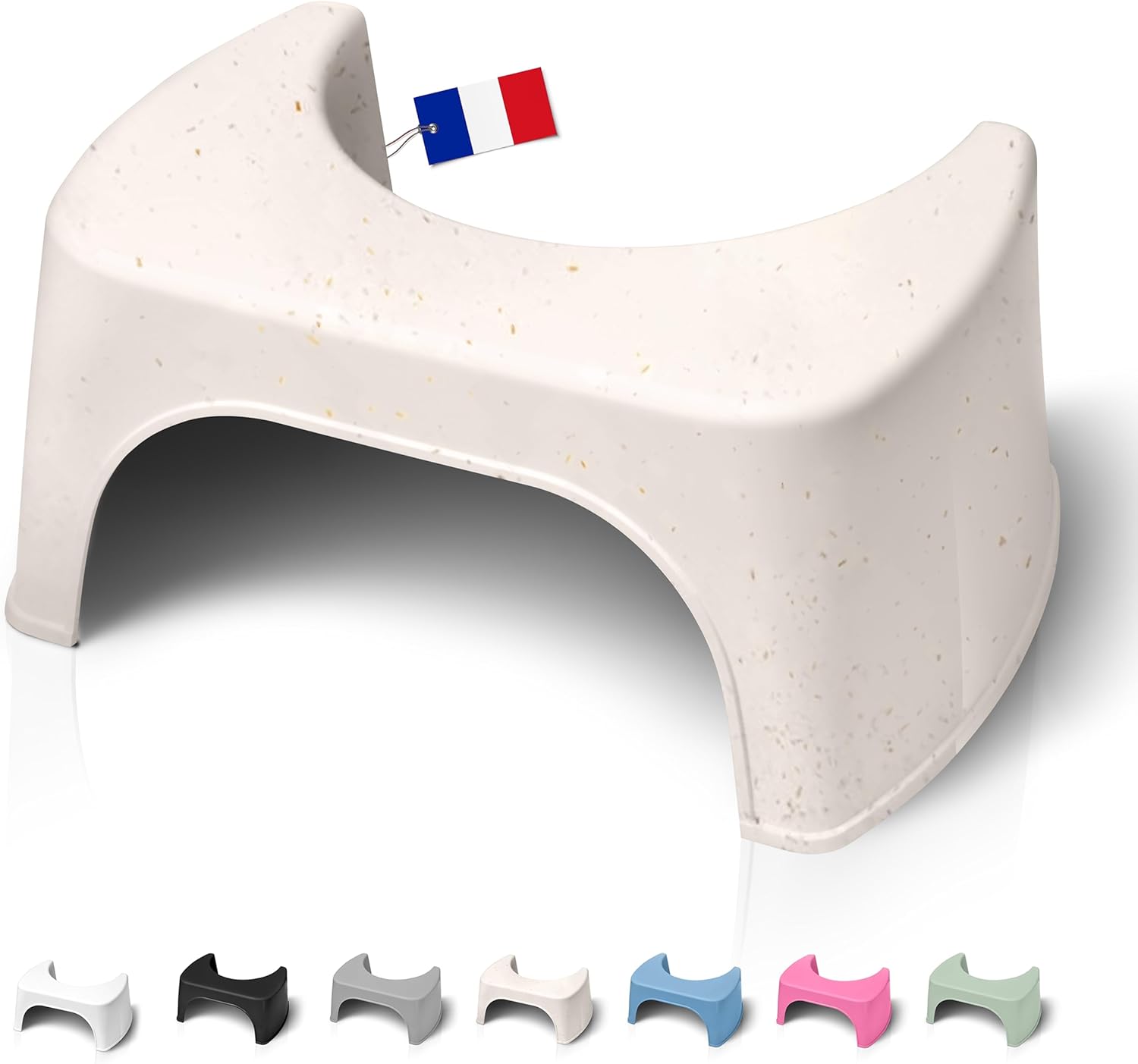 Tabouret de toilette - marche-pied adulte, plastique bois recyclé, fabrication française, beige