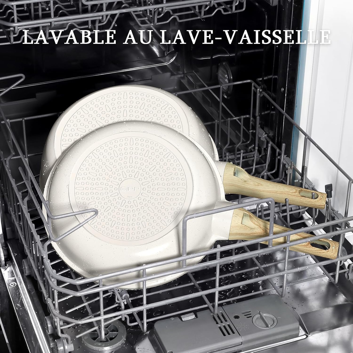 GiPP - poêle à frire granit série blanche - 26 cm - antiadhésive, induction, sans PFAS/PFOA, manche froid, avec couvercl