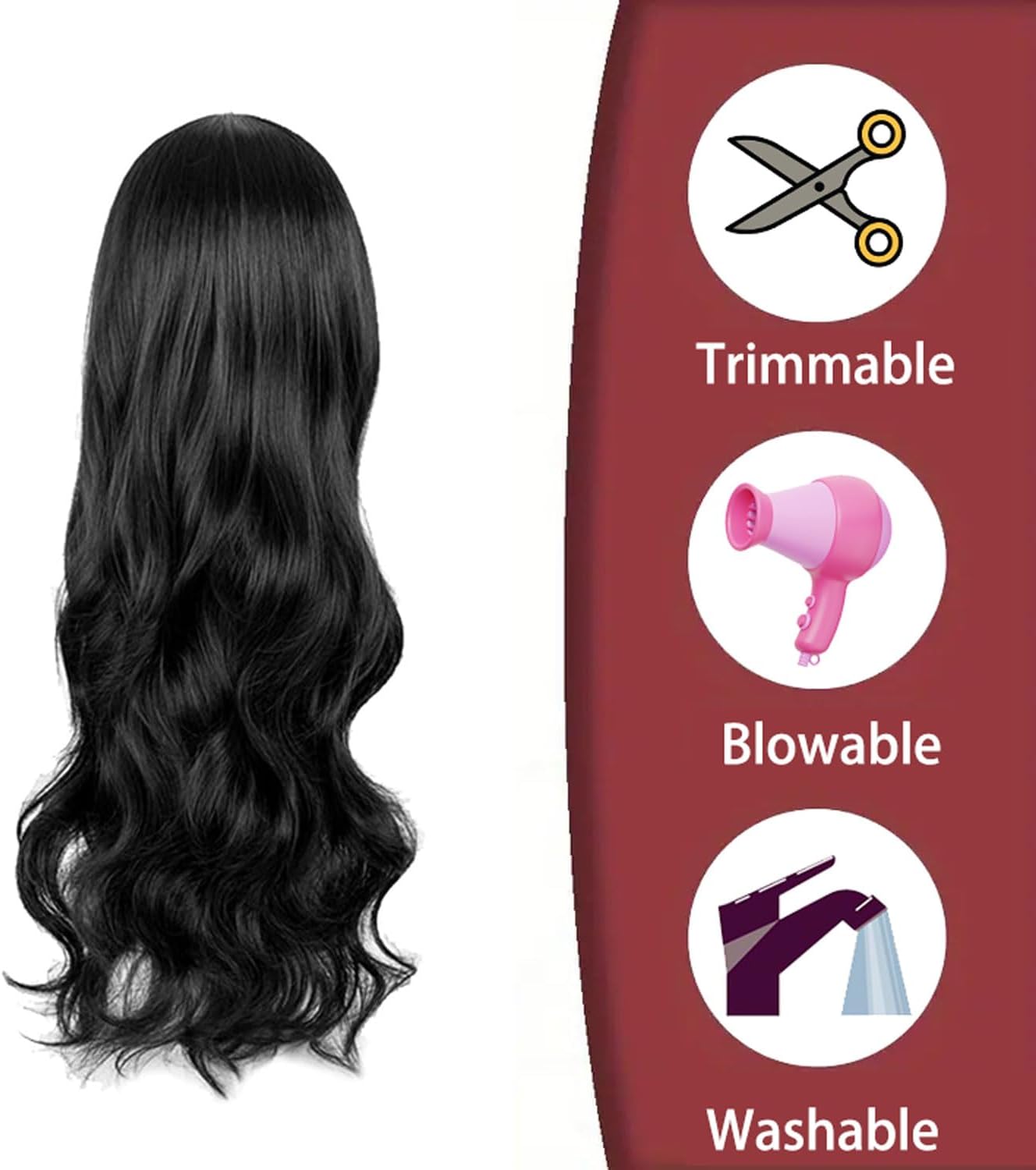 Perruque femme - longue ondulée 27'' - idéale cosplay fête - noir