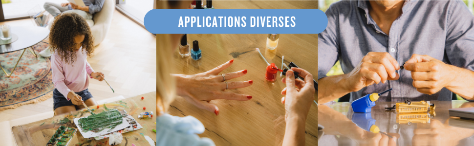 Collage de mains utilisant divers matériaux d'artisanat, notamment la peinture, le collage et l'assemblage de petits objets sur la surface d'une table