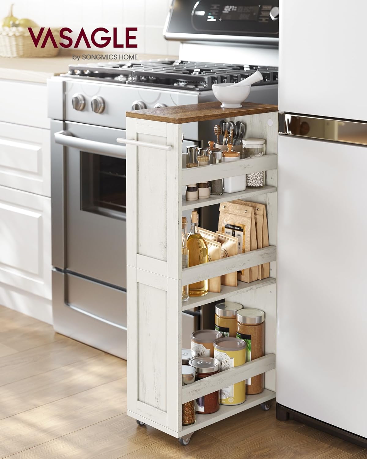 VASAGLE - chariot de rangement 4 niveaux, 20x43,2x86,5 cm, roulettes, LRC051K01